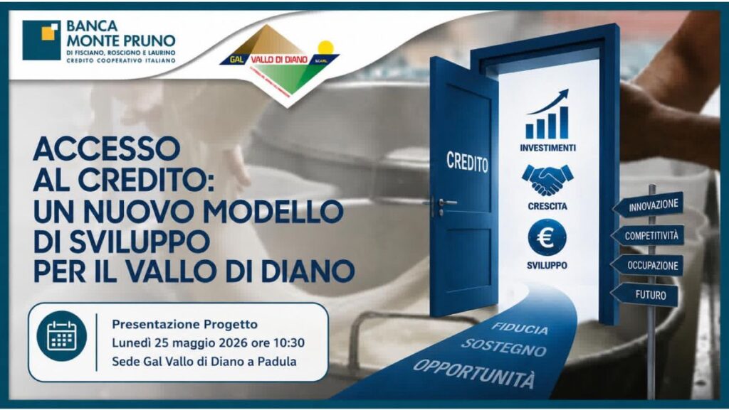 Credito, sviluppo e filiere locali: il GAL Vallo di Diano e la Banca Monte Pruno insieme per le imprese del territorio